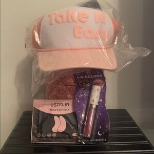 New Lip glaze & hat & eye mask bundle (3 pieces)